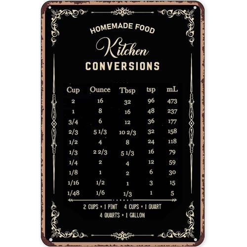 Kitchen Baking Conversion Chart - 소박한 주석 간판 장식 베이킹 표지판