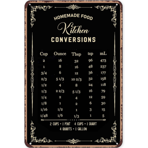 Kitchen Baking Conversion Chart - 소박한 양철 간판 장식 베이킹 표지판