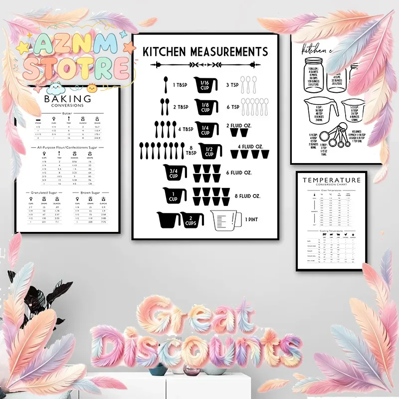 Kitchen Baking Conversion Chart - 미니멀리스트 음식 주방 측정 베이킹 변환