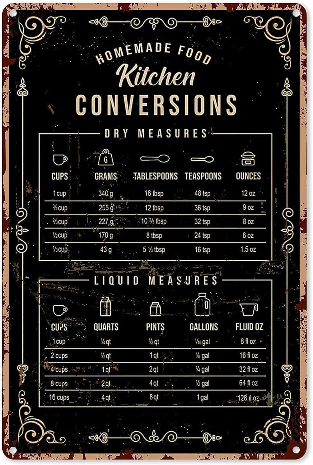 소박한 주석 장식 베이킹 표지판 벽 주방 변환 차트 지 - Kitchen Baking Conversion Chart 리뷰 및 가격