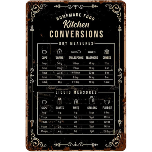 빈티지 재미있는 금속 틴 사인 12x8 수제 음식 주방 - Kitchen Baking Conversion Chart 리뷰 및 가격