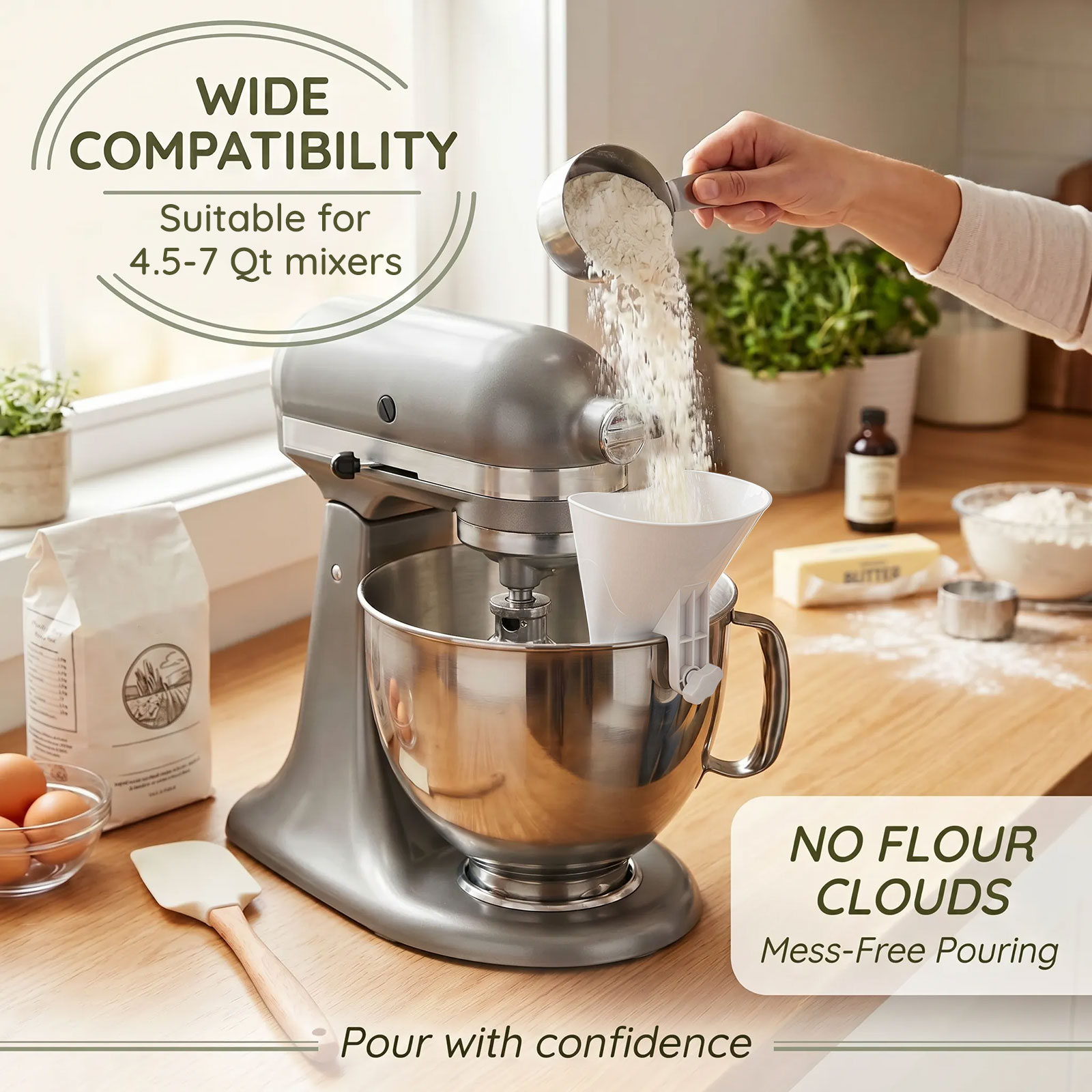 4.5-7쿼트 스탠드 믹서용 흘림 방지 밀가루 깔때기, - Kitchen Aid Baking Mixer 리뷰 및 가격