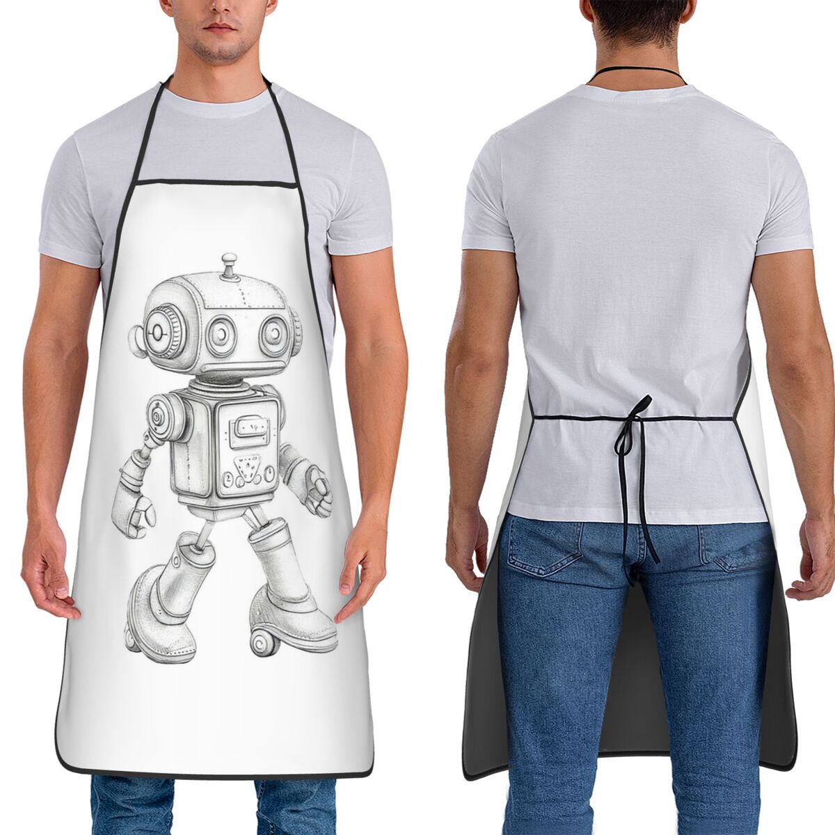 레트로 스크치 로봇 무늬 기계식 매력의 앞치마, 셰프  - Kitchen Robot Baking 리뷰 및 가격