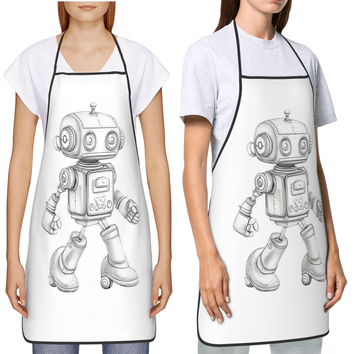 레트로 스크치 로봇 무늬 기계식 매력의 앞치마, 셰프  - Kitchen Robot Baking 리뷰 및 가격